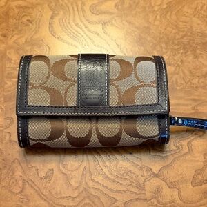 Coach Brown Logo Canvas Wallet with Dark Leather Trim